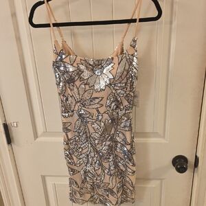 Windsor Sparkling Silver Leaf Mini Dress